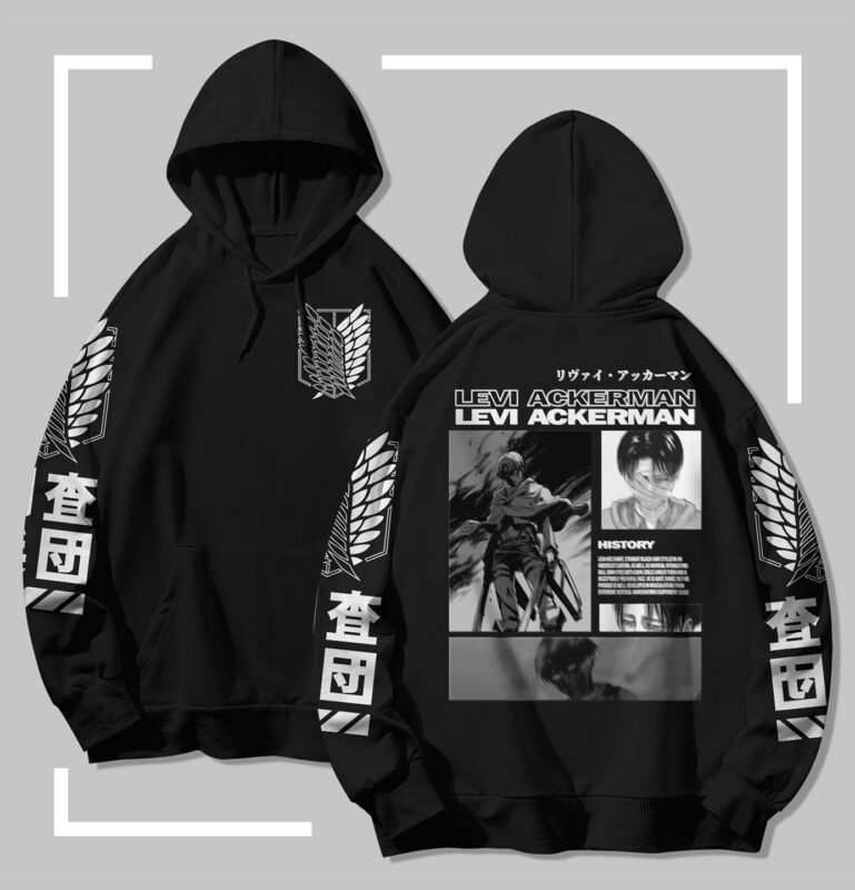 Sweat à capuche noir Attack on Titan Levi manga