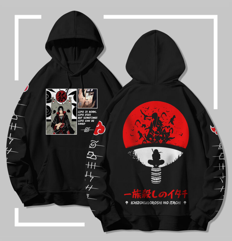 Sweat à capuche noir Naruto Itachi Uchiha Cycle of Life