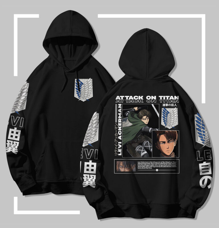 Sweat à capuche noir Attack on Titan Levi anime