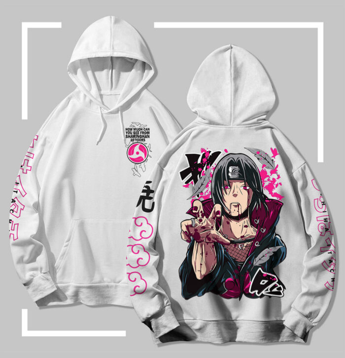 Sweat à capuche blanc Naruto Itachi Uchiha – Sharingan Vision