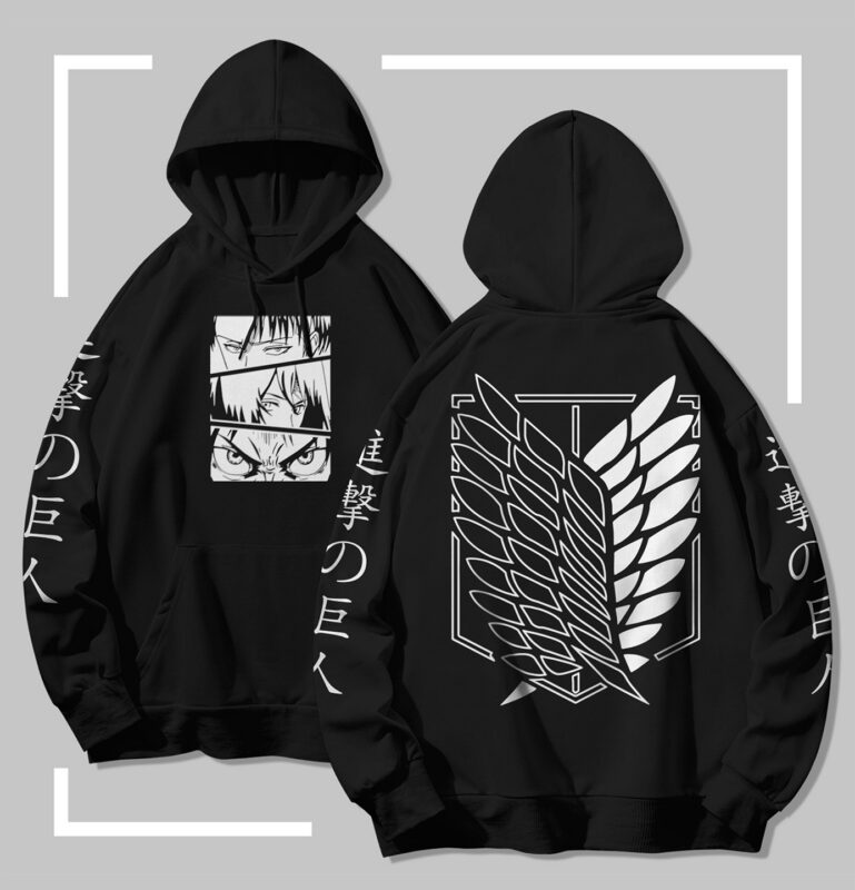 Sweat à capuche noir Attack on Titan trio Eren Mikasa Armin