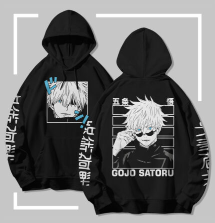 Sweat à capuche noir JJK Gojo Satoru – Six Eyes Look
