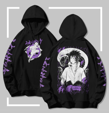 Sweat à capuche noir Naruto Sasuke Uchiha – Purple Snake Edition
