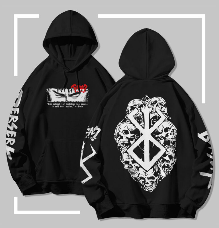 Sweat à capuche noir Berserk Skulls