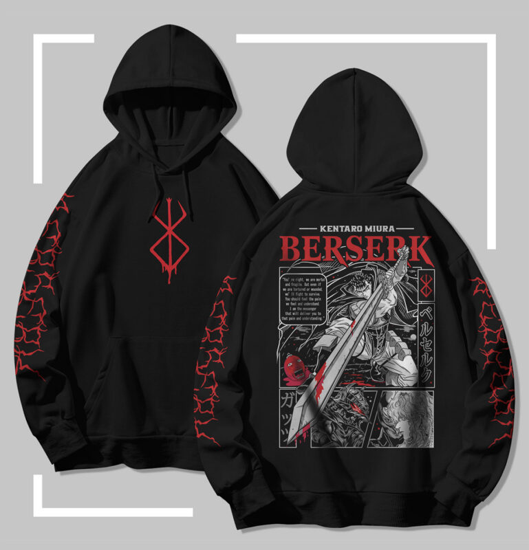 Sweat à capuche noir Berserk Guts