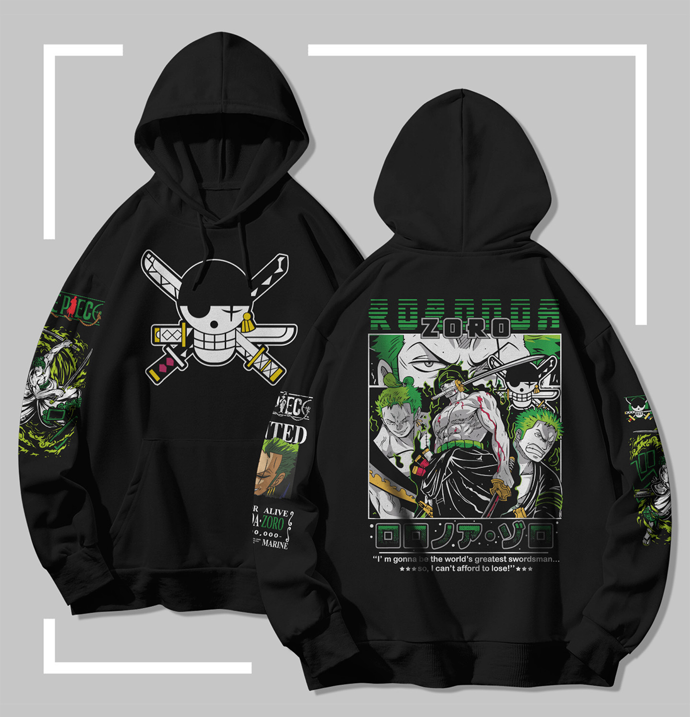 One Piece Zoro Sweat à capuche noir One Piece Zoro – Greatest Swordsman