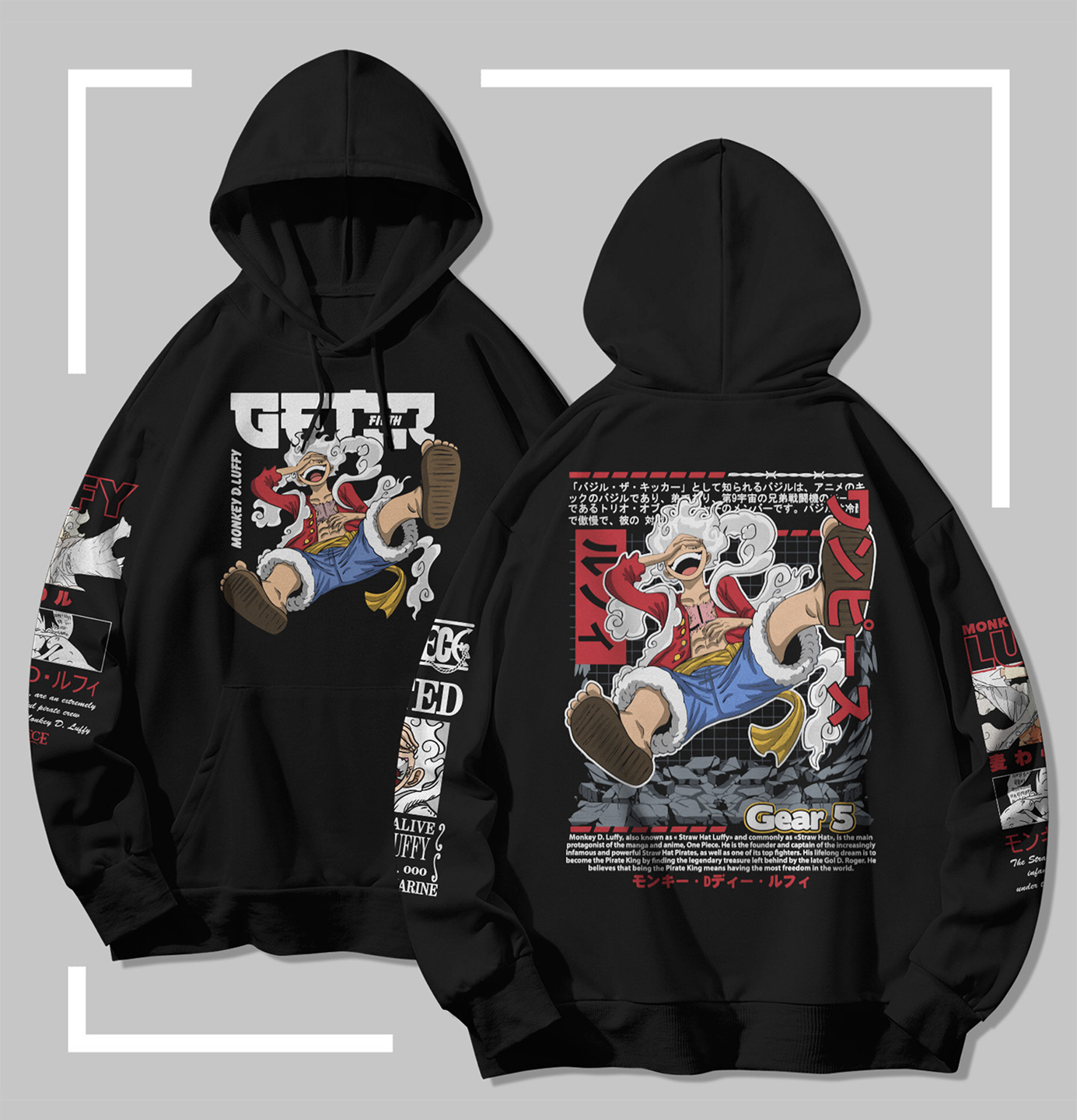 One Piece Luffy Gear 5 Sweat à capuche noir One Piece Luffy Gear 5