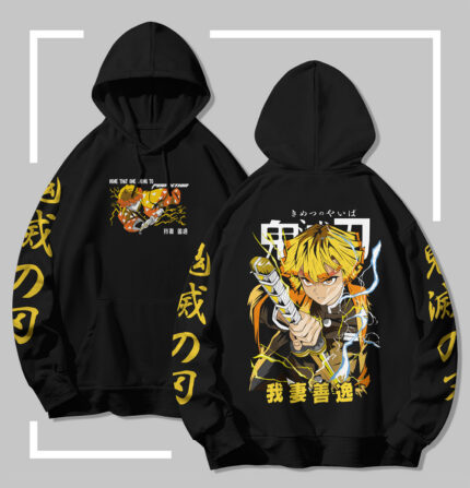Sweat à capuche noir Demon Slayer Zenitsu