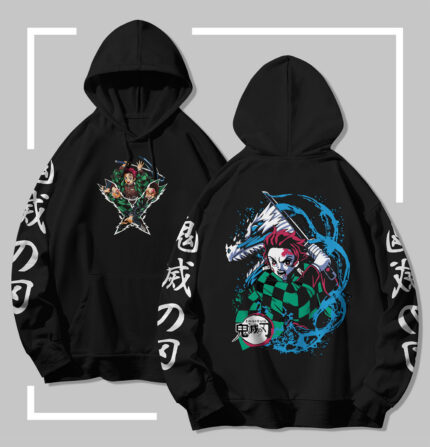 Sweat à capuche noir Demon Slayer Tanjiro Water Breathing