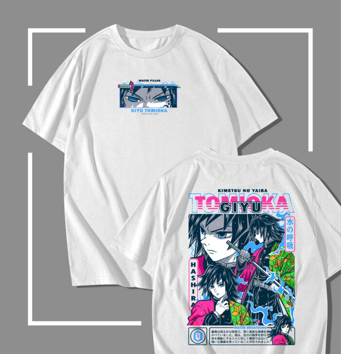T-shirt Blanc Demon Slayer Tomioka Water Pillar