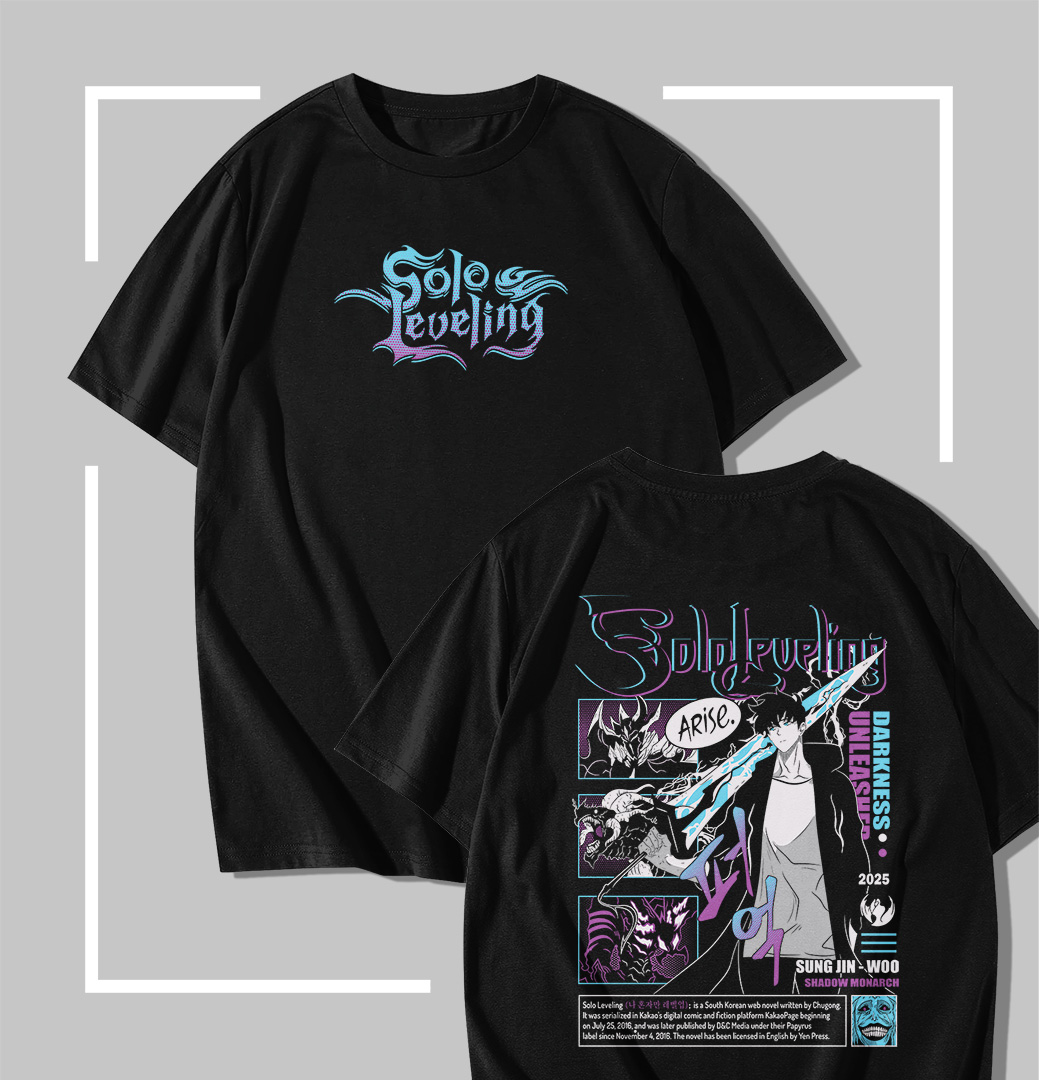 Sung Jin-woo Darkness Unleashed T-shirt noir Solo Leveling Sung Jin-woo Darkness Unleashed