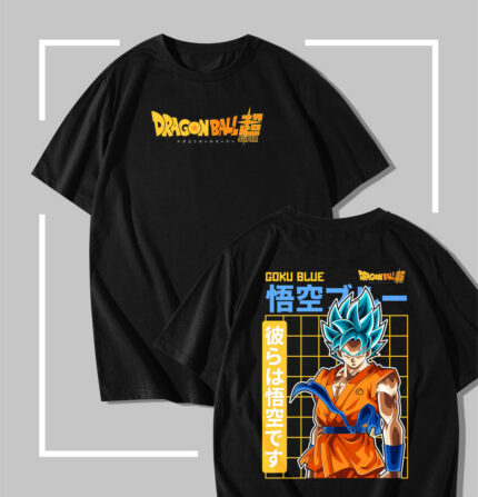 T-shirt Noir Dragon ball Blue Vapor Grid guku