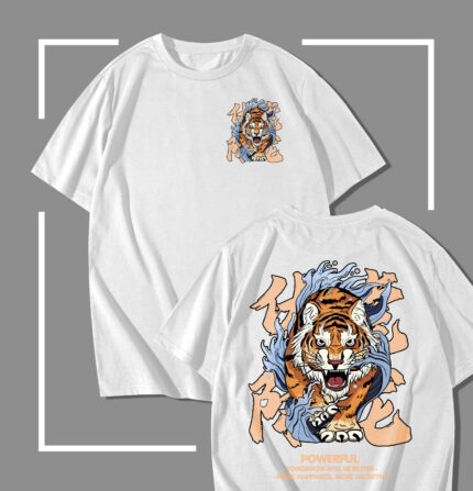 T-shirt blanc Powerful Roaring Tiger