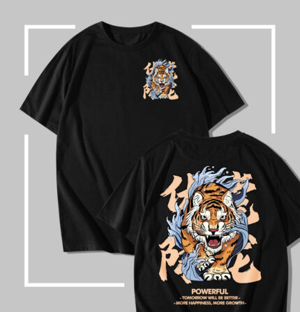 T-shirt noir Powerful Roaring Tiger