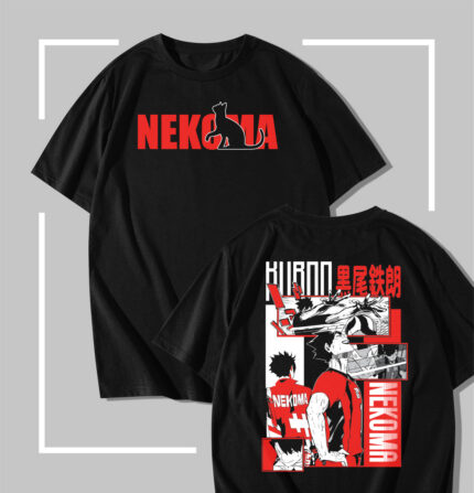 T-shirt Noir Haikyu Nekoma Captain Panels