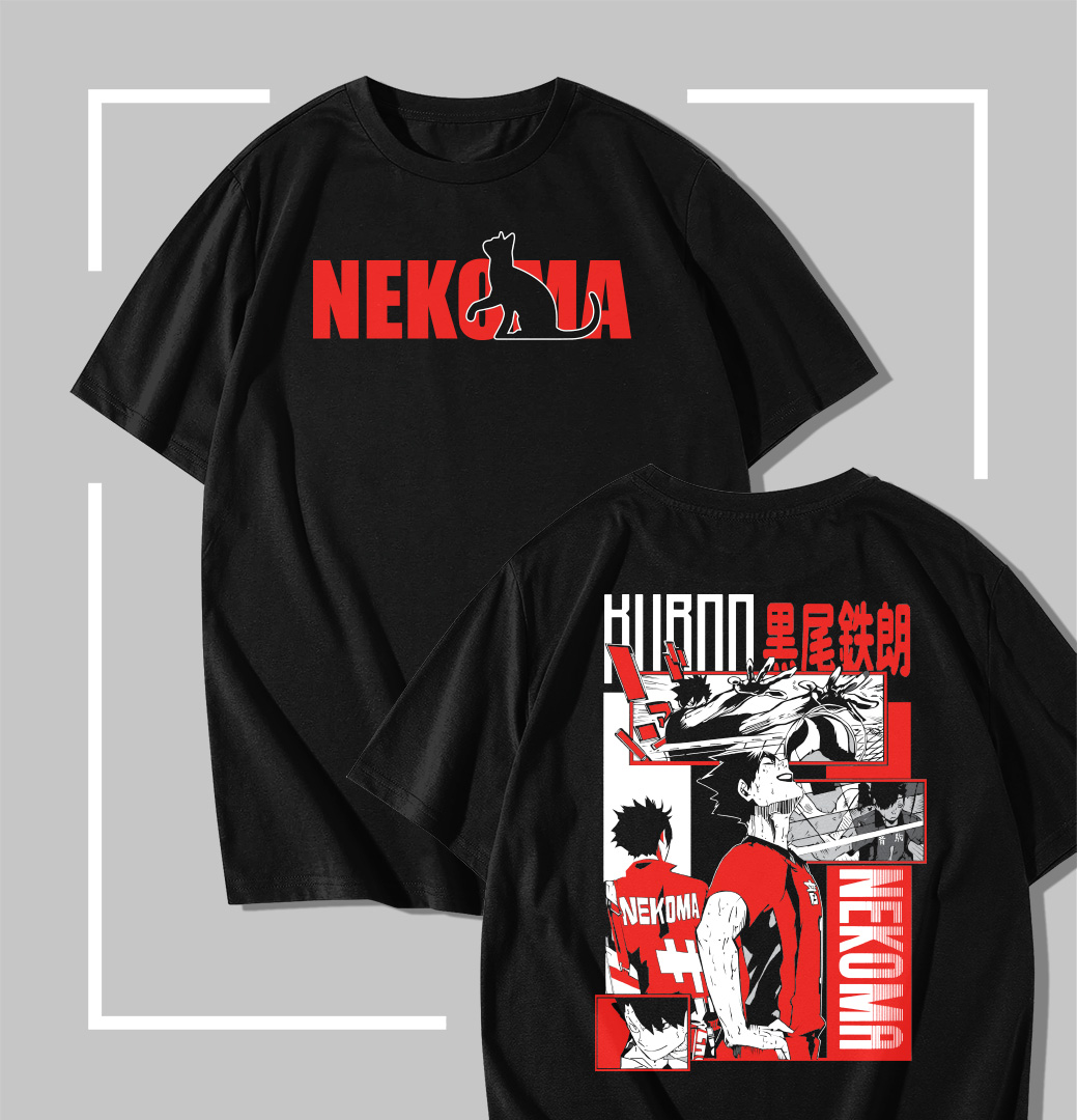 Nekoma Captain Panels T-shirt Noir Haikyu Nekoma Captain Panels