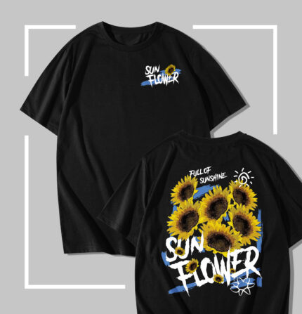 T-shirt noir Grunge Sun Flower