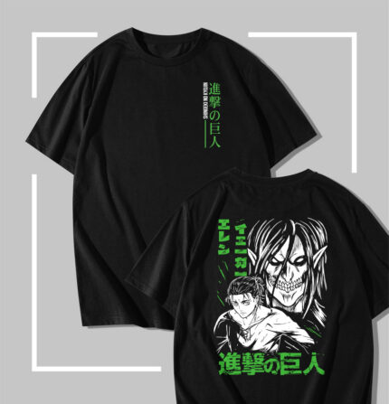 T-shirt noir Attack on Titan Eren Yeager Titan Fondateur