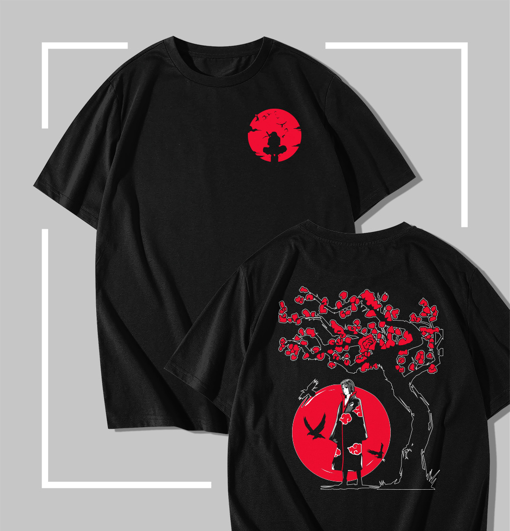 Itachi Uchiha Sakura Blossom T-shirt noir Itachi Uchiha – Sakura Blossom & Crimson Moon
