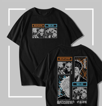 T-shirt noir jujutsu kaisen Gojo vs Sukuna