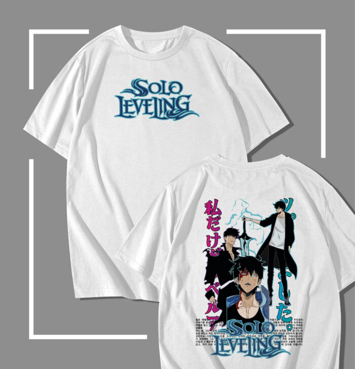 T-shirt blanc Solo Leveling Sung Jin-woo Purple Shadow Surge