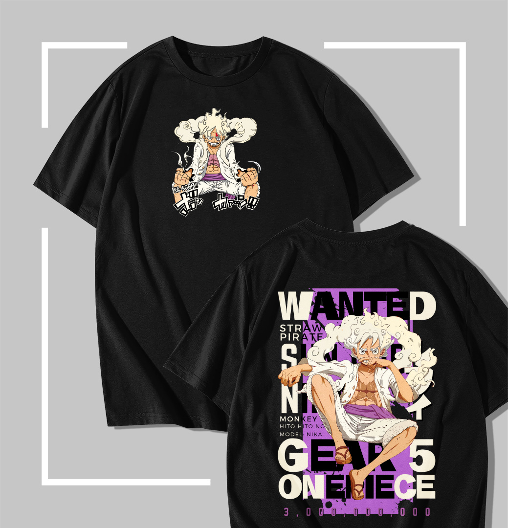 Luffy Gear 5 Streetwear Wanted t-shirt noir One Piece Luffy Gear 5 Streetwear Wanted