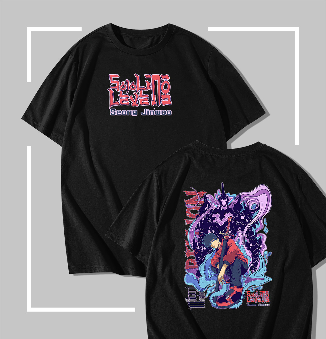 Sung Jin-woo Dagger & Shadow Knight T-shirt noir Solo Leveling Sung Jin-woo Dagger & Shadow Knight