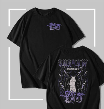 T-shirt noir Solo Leveling Shadow Monarch Lightning