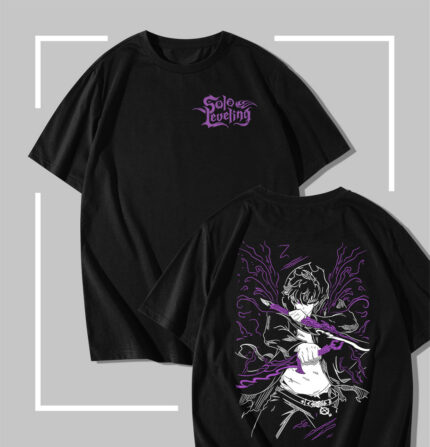 T-shirt noir Solo Leveling Sung Jin-woo Daggers Lineart
