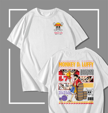 t-shirt blanc One Piece Luffy Barrels