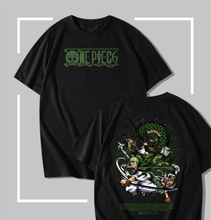 t-shirt noir One Piece Zoro Dragon Strike
