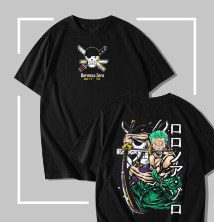 T-shirt noir One Piece Zoro Santoryu Slash