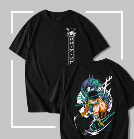 T-shirt noir One Piece Zoro Emerald Dragon Irezumi