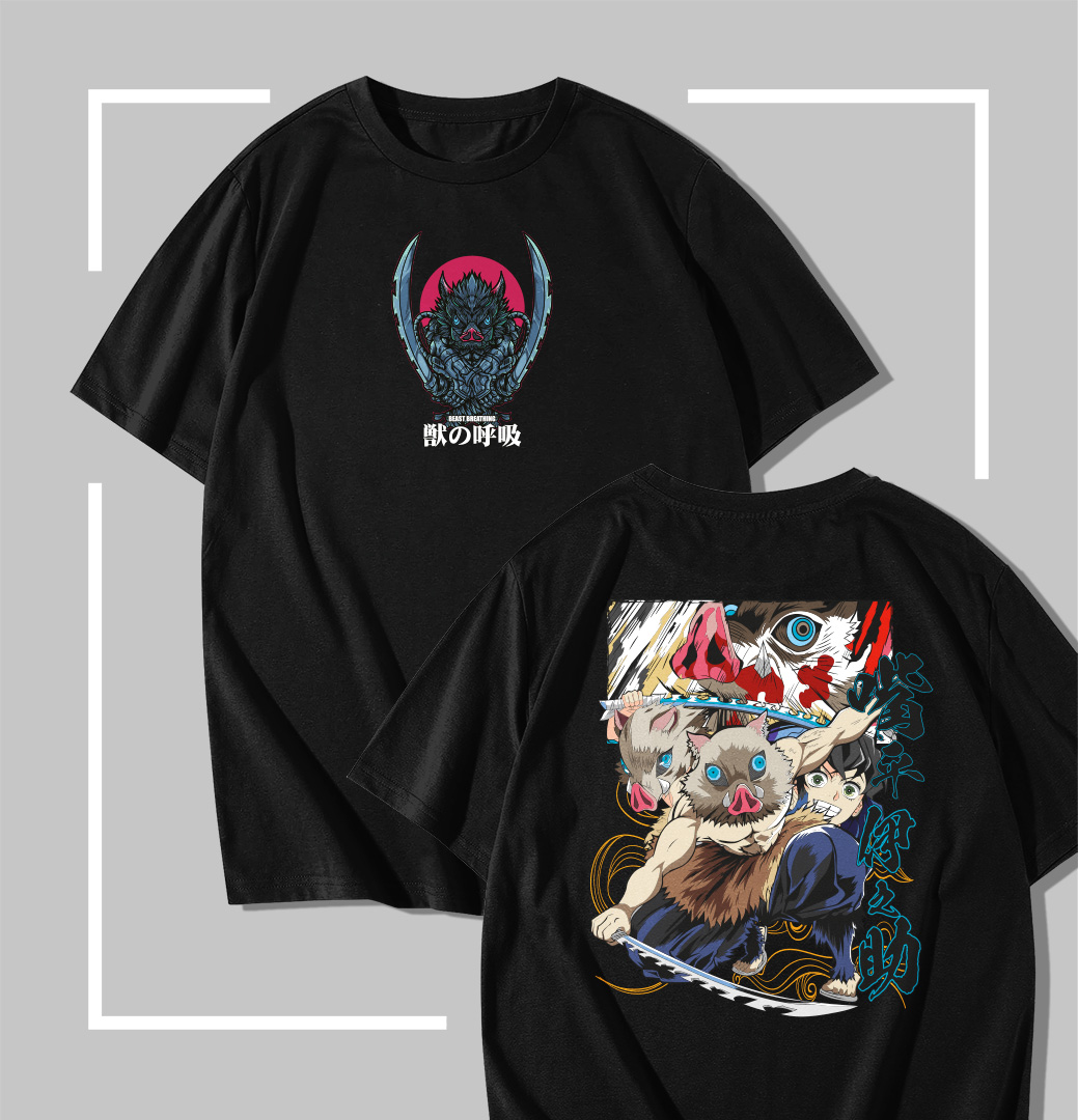 Wild Boar Rage T-shirt noir Demon Slayer Inosuke Hashibira Wild Boar Rage