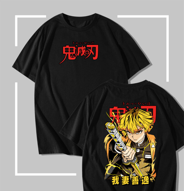 T-shirt noir Demon Slayer Zenitsu Thunderclap and Flash