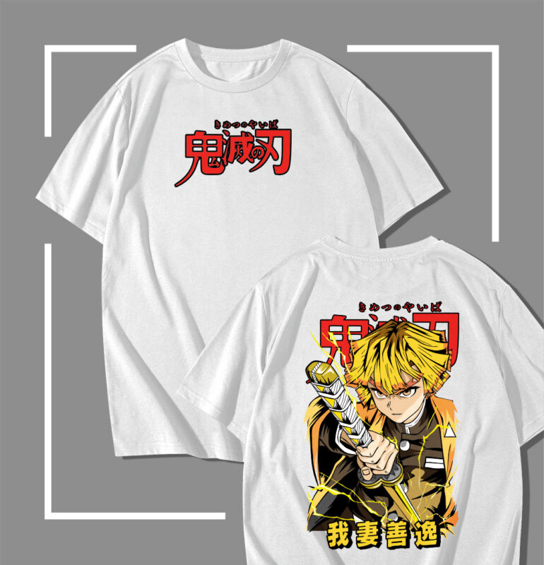 T-shirt blanc Demon Slayer Zenitsu Thunderclap and Flash