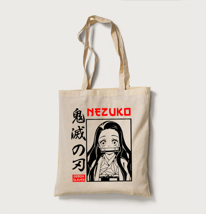 Tote Bag Beige Demon Slayer Nezuko Red Shadow Anime Art
